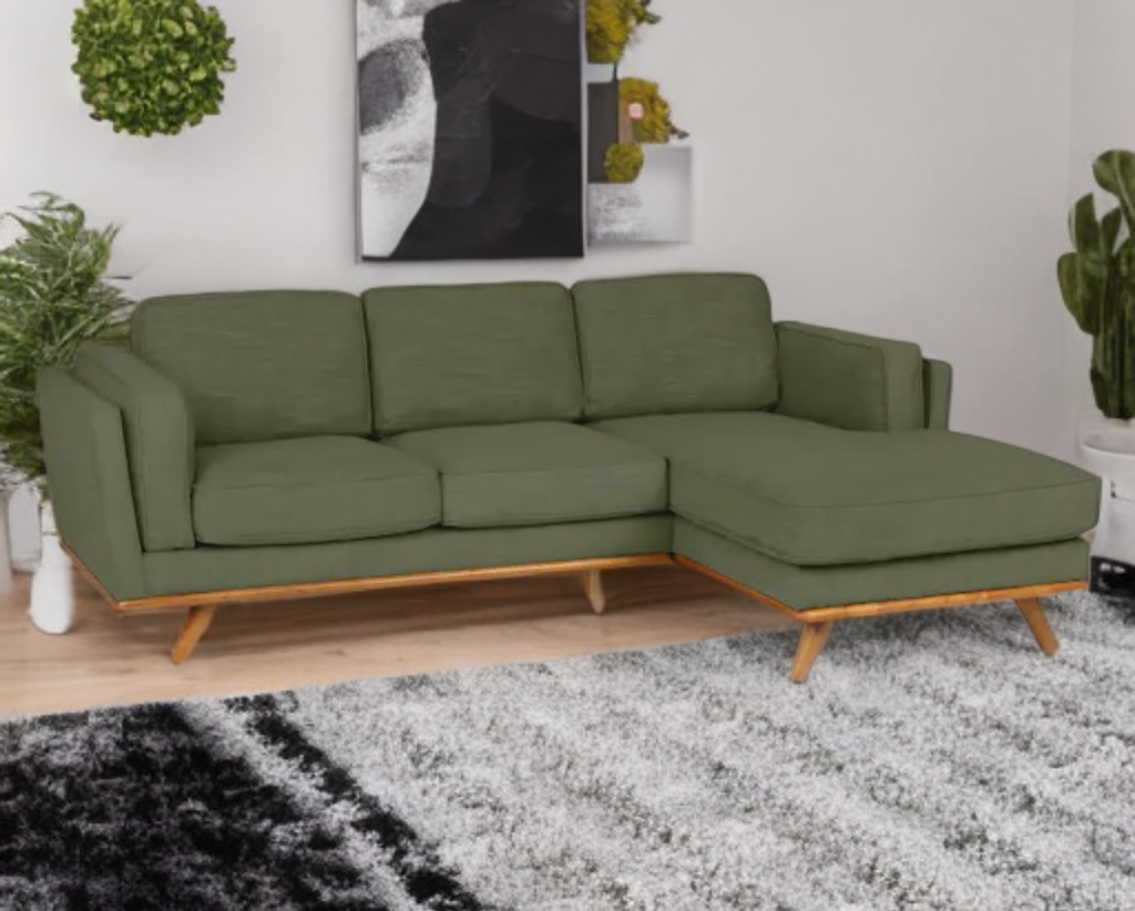 93" Mid Century Modern Tufted Olio Green Sectional Sofa Couch Solid Wood Base Retro Brand New Designer Comfortable