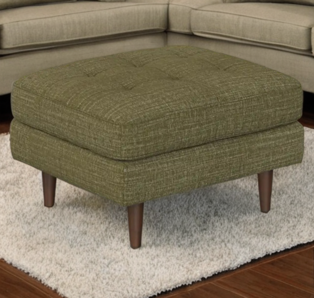 Mid Century Modern Tufted Ottoman Footstool Moss Green 30" Retro New Assembled Designer Home Furniture