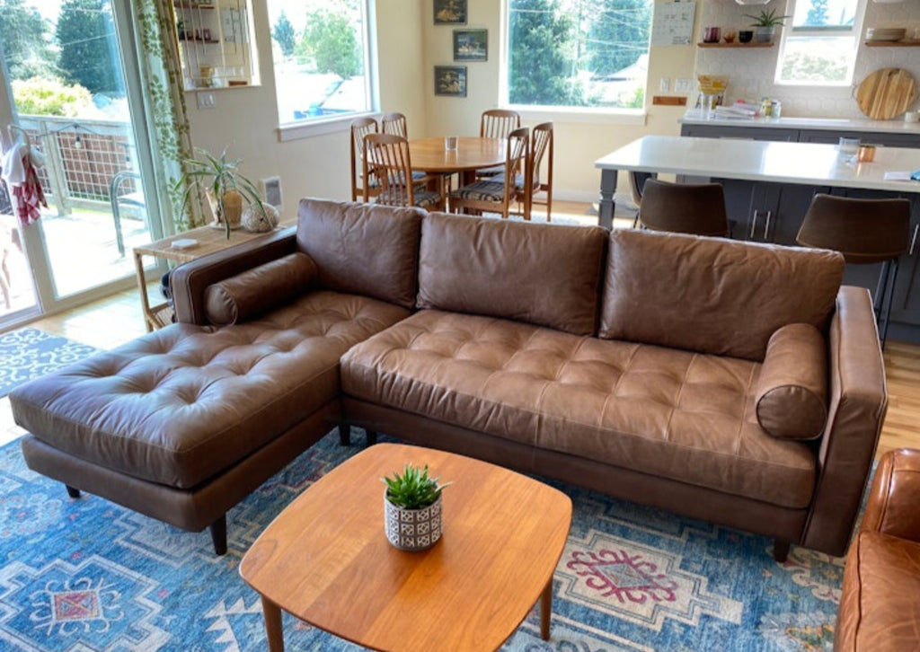 100" Top Grain Chocolate Leather Mid Century Modern Sofa Sectional Couch With Chaise Designer Furniture Durable New Left Orientation