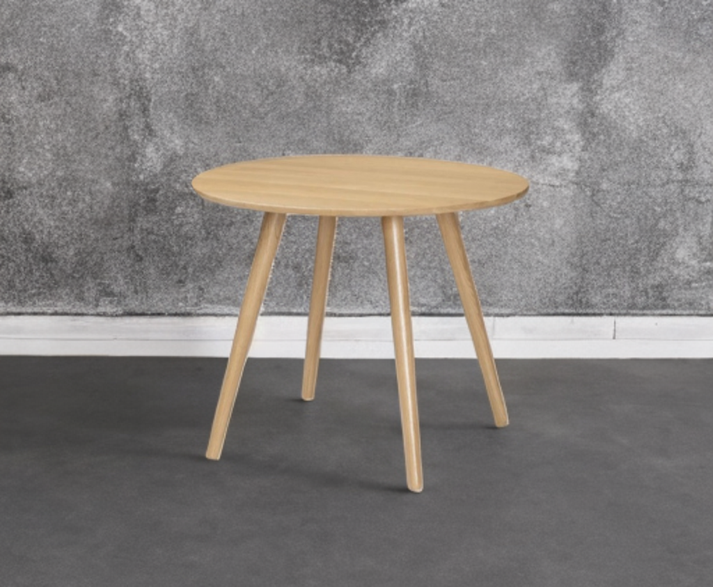 36" Round Dining Bistro Table Oak Finish Solid Wood Constuction Splayed Legs Mid Century Modern