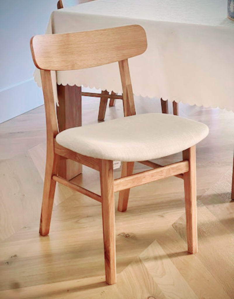 SET OF 4 Upholstered Dining Chair New Taupe and Oak Mid Century Modern Designer Quality