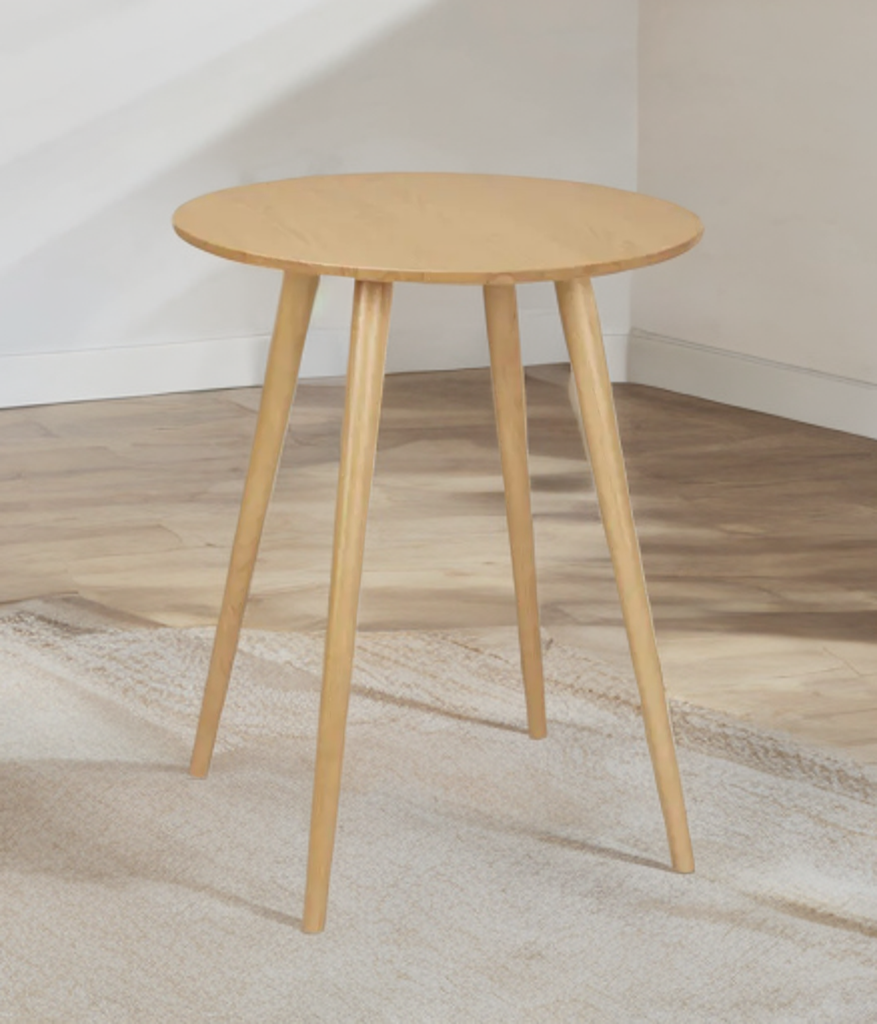 31" Round Bar Height Bistro Table Oak Finish Wood Constuction Splayed Legs Mid Century Modern