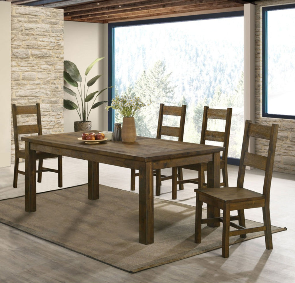 7 Piece Kitchen Dining Table Set With 6 Ladder Back Chairs New Solid Wood Construction Rustic Farmhouse