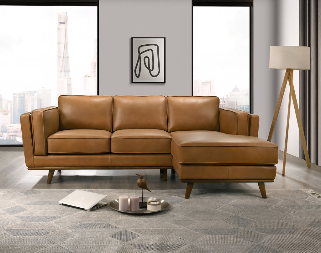 Ashcroft 90.9" Genuine Top Grain Leather Sectional Sofa Couch With Chaise New Tan Quality Furniture