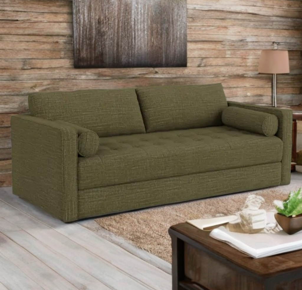 88" Upholstered Sleeper Sofa Couch Tufted Detail Quality Plush Mid Century Modern Green New With Bolster Pillows