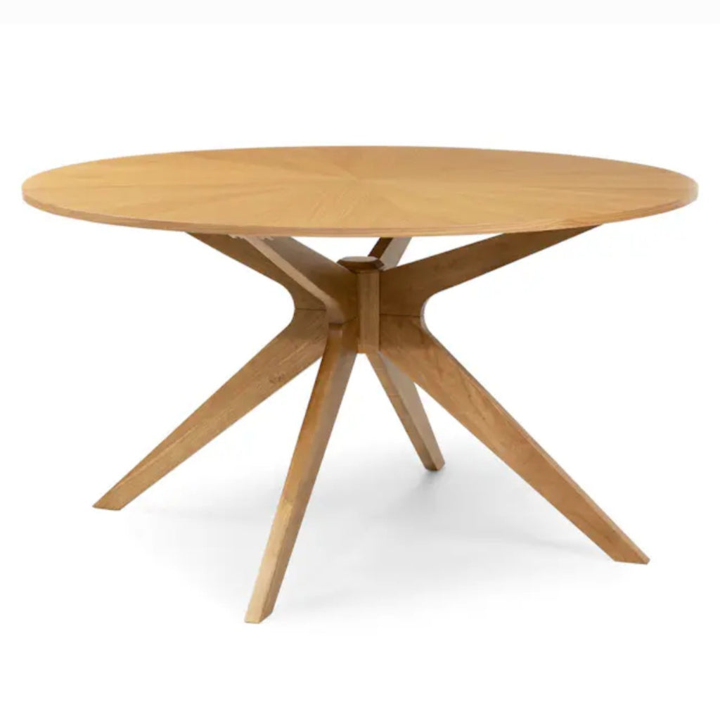 Mid Century Modern 54" Round Wood Dining Kitchen Table Oak Finish Pedestal Base New CHAIRS NOT INCLUDED