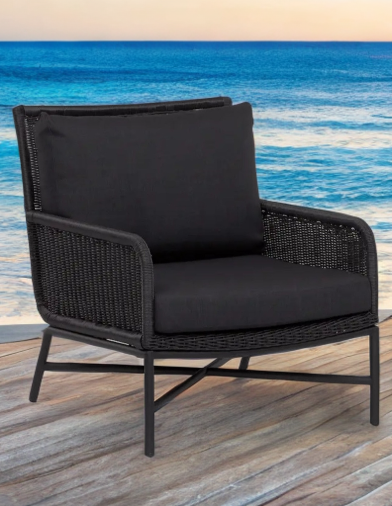 New In Box Wicker Lounge Chair With Cushions Slate Grey Designer Quality Patio Balcony Sunroom
