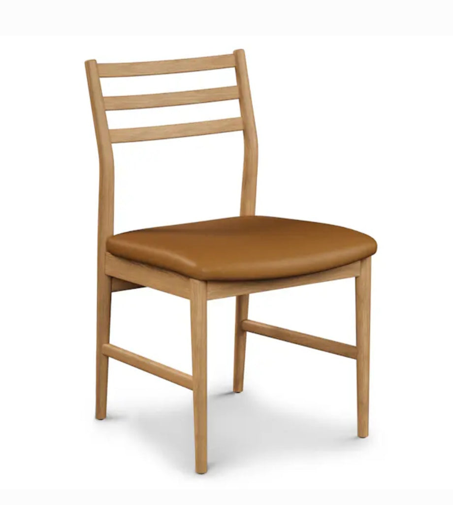 SET OF 6 Upholstered Dining Chair New Tan Leather and Oak Mid Century Modern Designer Quality