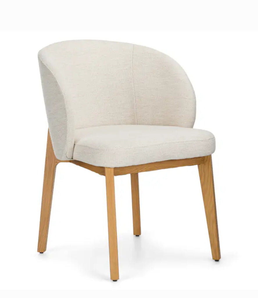 Upholstered Dining Chair New Ivory & Oak Wood Finish Mid Century Modern Designer Quality