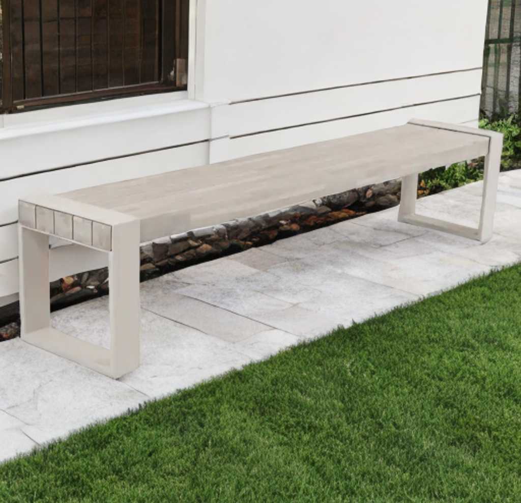 84.5" Outdoor Patio Dining Entry Bench Mid Century Modern New Acacia Wood Designer Quality Beautiful