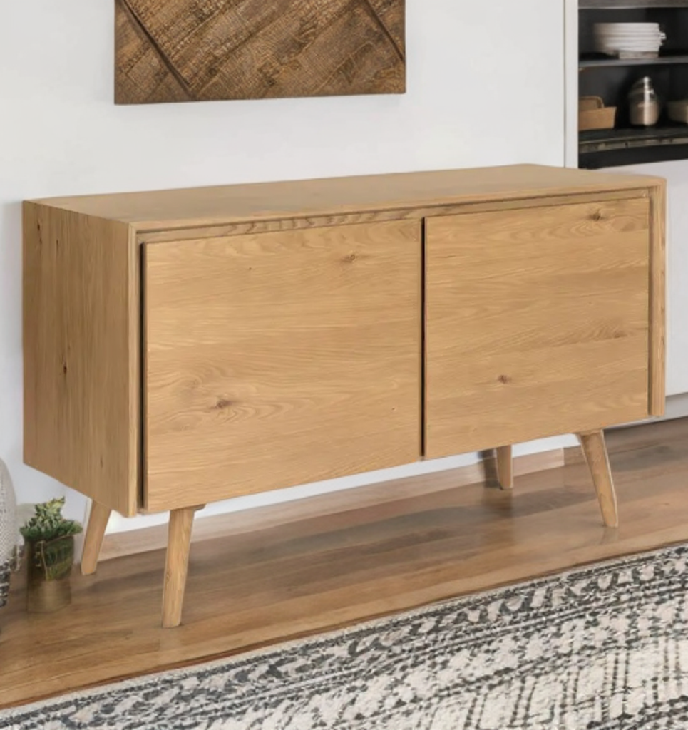 48" 2 Door Designer Mid Century Modern Oak Wood Sideboard Buffet New Adjustable Shelves Solid and Durable Ample Storage