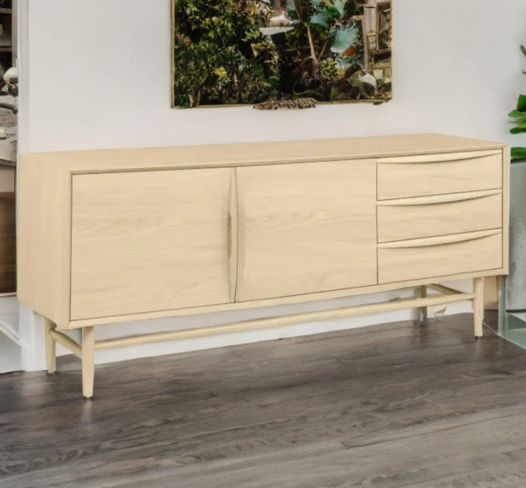 71" 3 Drawer Sideboard Storage Cabinet Buffet Dresser White Oak Designer Mid Century Modern Quality New