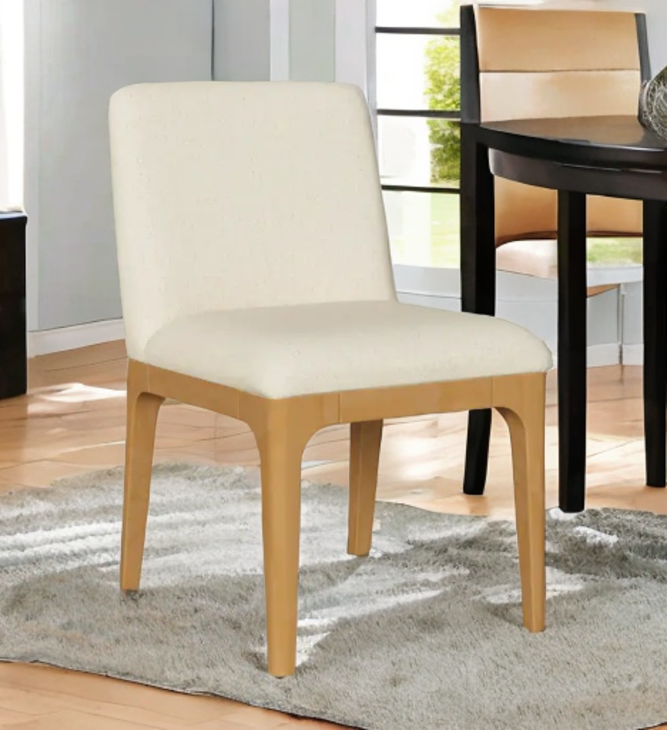 Set of 2 Upholstered Dining Chair Brand New Ivory and Oak Wood Finish Mid Century Modern Designer Quality