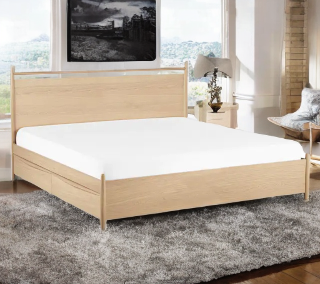 Mid Century Modern King Platform Storage Bed Frame New White Oak Finish Designer Quality Bedroom Furniture