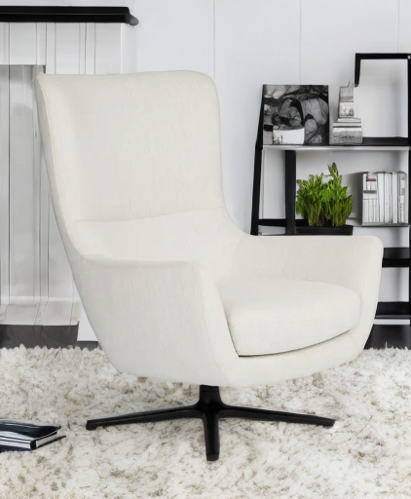 31" Swivel Lounge Office Desk Accent Chair Ivory Wingback Design Quality Mid Century Modern Comfort