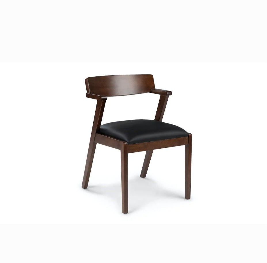 Black Genuine Leather Accent Office Dining Chair Solid Designer Quality Angular Shape Wood Walnut Finish