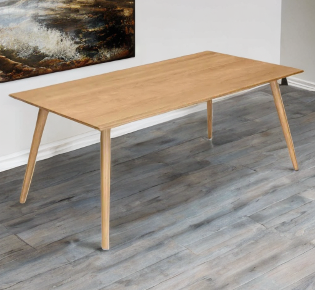 71" Dining Kitchen Table Oak Finish Solid Wood Constuction Mid Century Modern Designer Furniture