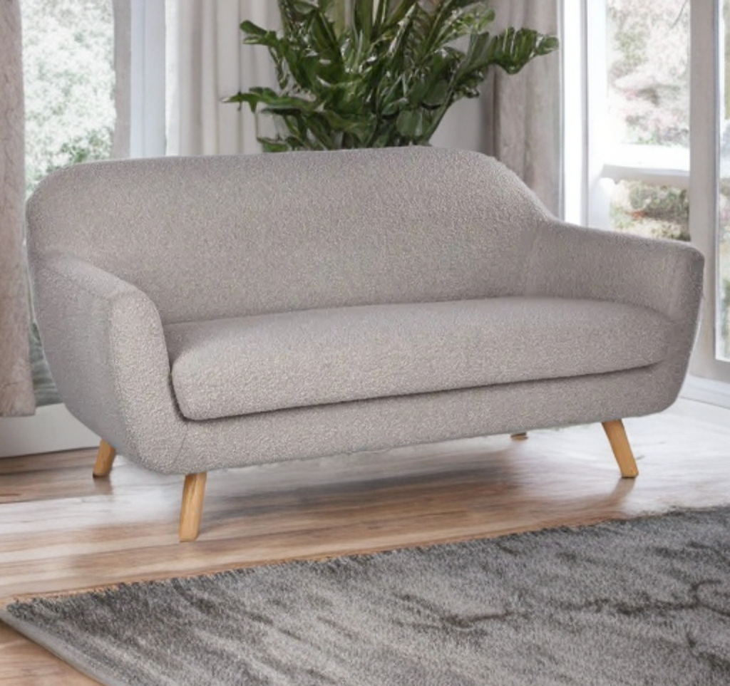64" Grey Sofa Couch Loveseat Designer Boucle Upholstery Wood Legs New Quality Mid Century Modern