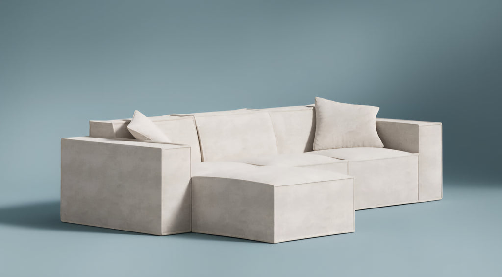 102" Reversible Modular Sectional Sofa Couch Low Profile Comfort Home Modern Ivory W/ Floating Ottoman