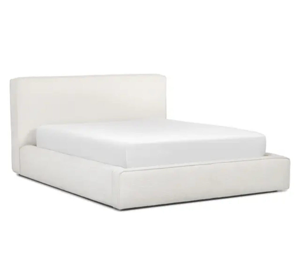 Queen Size Upholstered Storage Platform Low Profile Deluxe Bed Frame New Ivory Designer Quality Bedroom Furniture