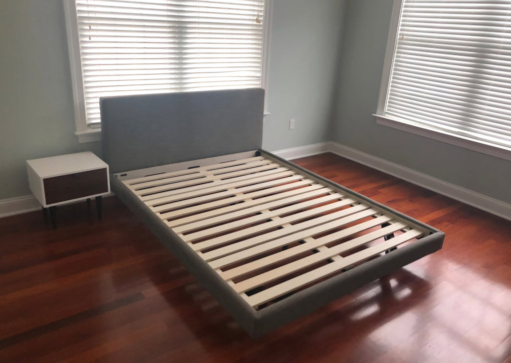 Low Profile Queen Size Bed Frame Grey High Performance Upholstery Designer Quality New Bedroom Furniture