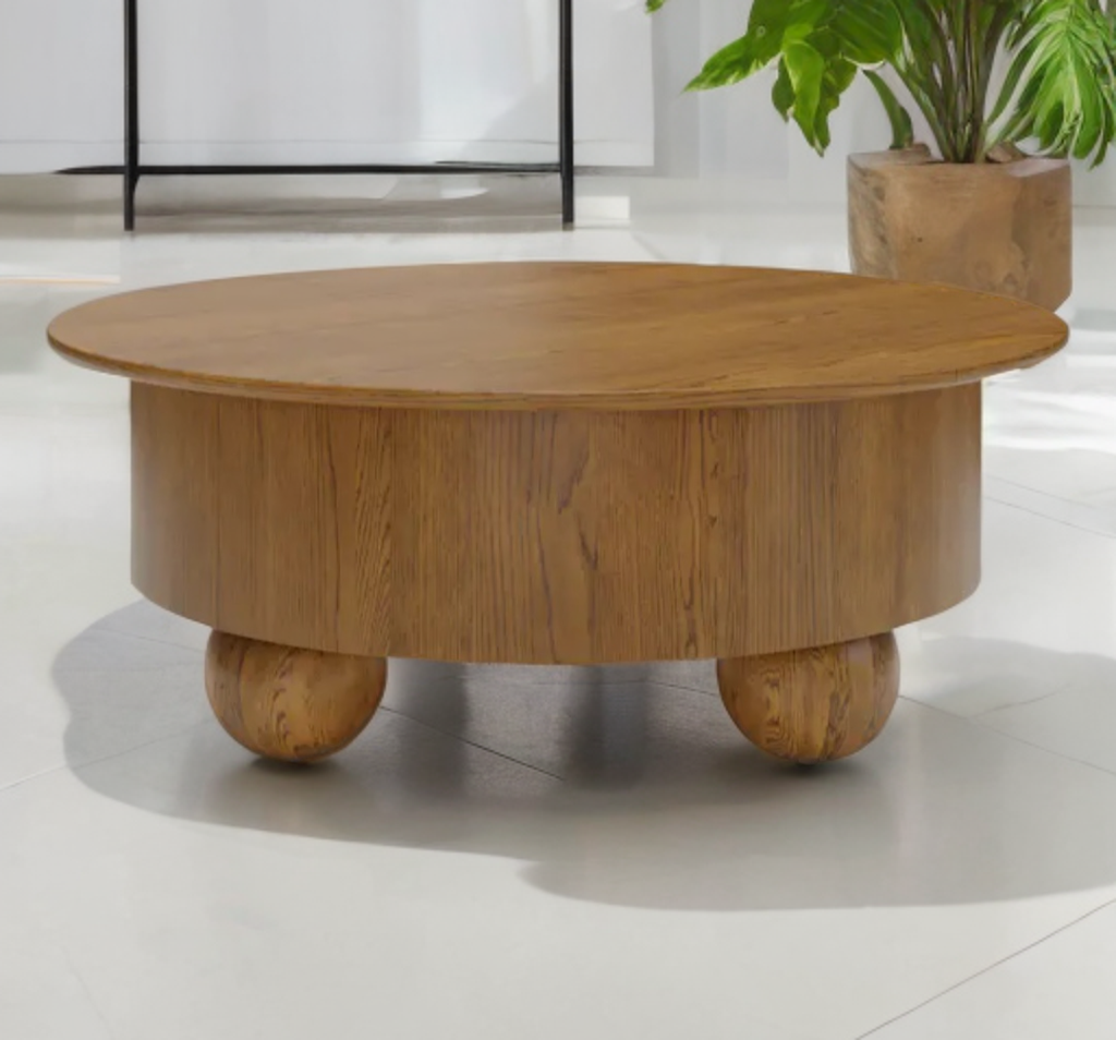 42.5" Lift Top Round Coffee Table With Storage New Smoked Oak Wood