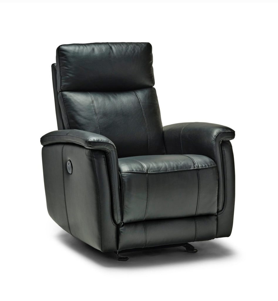 32" Power Rocking Recliner Chair New Top Grain Leather Match Solid and Durable Black Rocker Furniture