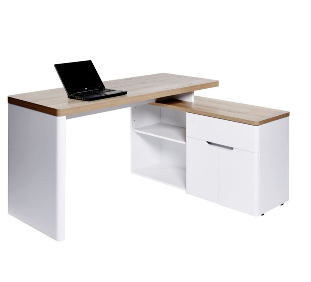 55" L Shaped Corner Office Work Desk New Reversible Configuration Drawer & Cabinet Storage
