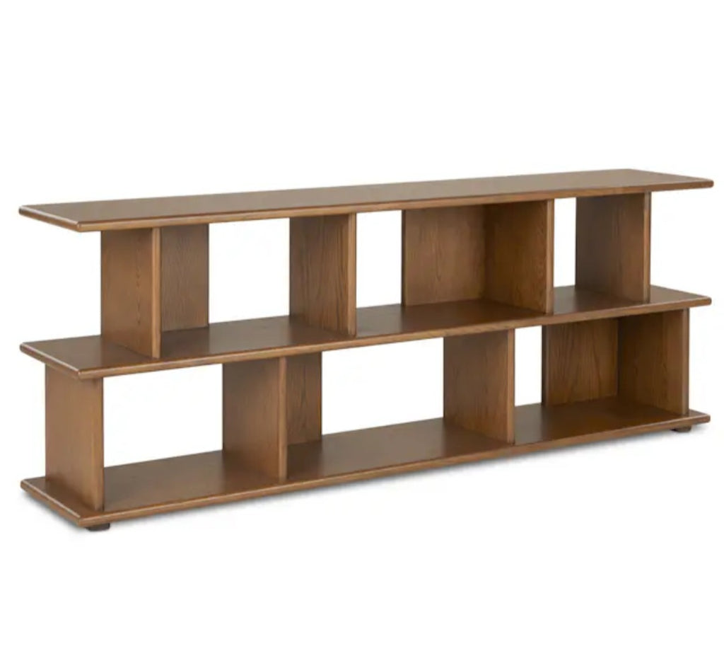 72" Mid Century Modern Media Console Entertainment Bookcase TV Stand Smoked Oak Wood New Durable Designer Quality