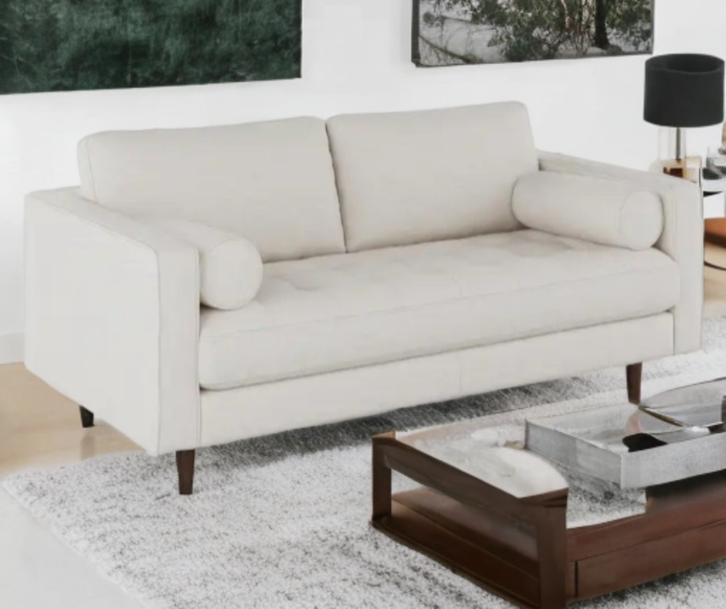 Mid Century Modern Tufted Cream Loveseat Sofa Couch 72" Retro New Assembled Designer Home Furniture