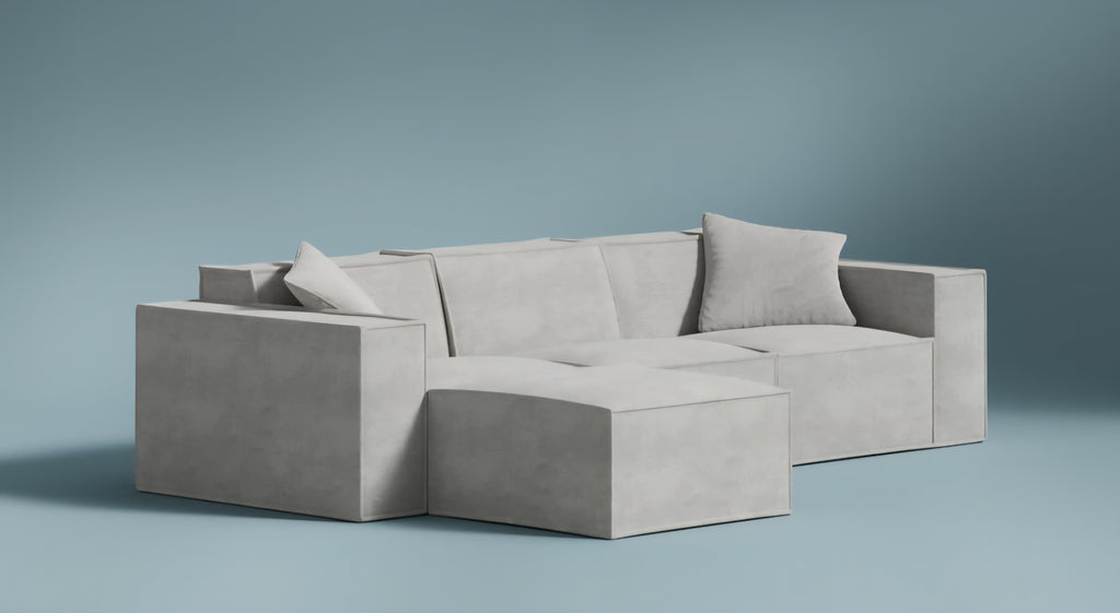 102" Reversible Modular Sectional Sofa Couch Low Profile Comfort Home Modern Platinum Grey W/ Floating Ottoman
