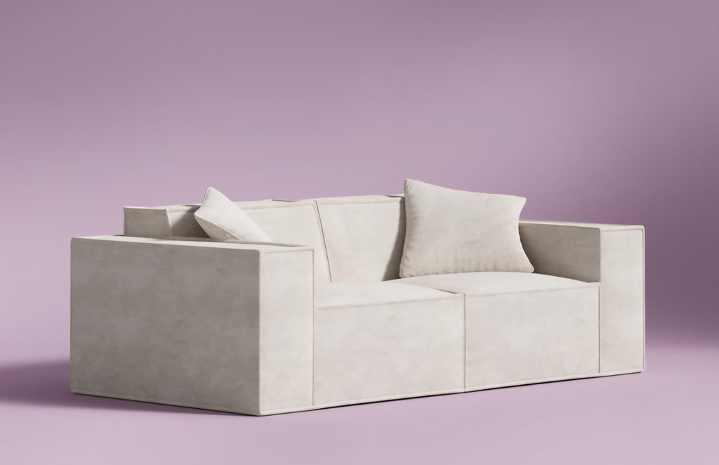 74.8" Modular Sofa Couch Loveseat Low Profile Comfort Home Modern Ivory In Color With Pillows