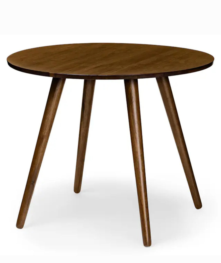 36" Round Dining Bistro Dining Table Walnut Finish Solid Wood Construction Splayed Legs Mid Century Modern