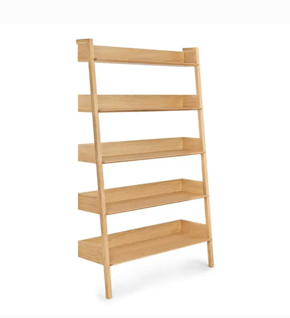51.5" Wide Leaning Book Shelf Office Work Display / Storage Shelf Oak Home Furniture Mid Century Modern New