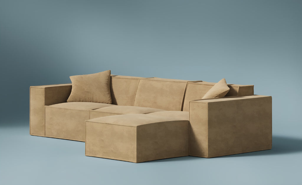 102" Reversible Modular Sectional Sofa Couch Low Profile Comfort Home Modern Gold Color W/ Floating Ottoman