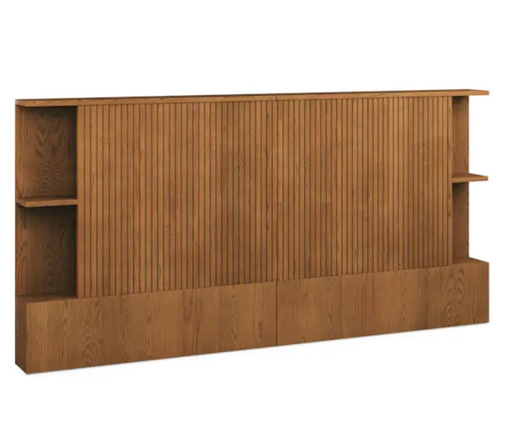 96" King Size Storage Headboard For Use With Bed New Smoked Oak Finish Low Profile Wood Construction Mid Century Modern