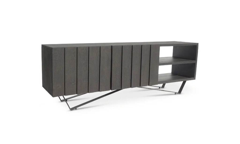 Moe's Designer 67" Solid Mango Wood & Iron Modern Media Console Sideboard Cabinet Charcoal Grey New