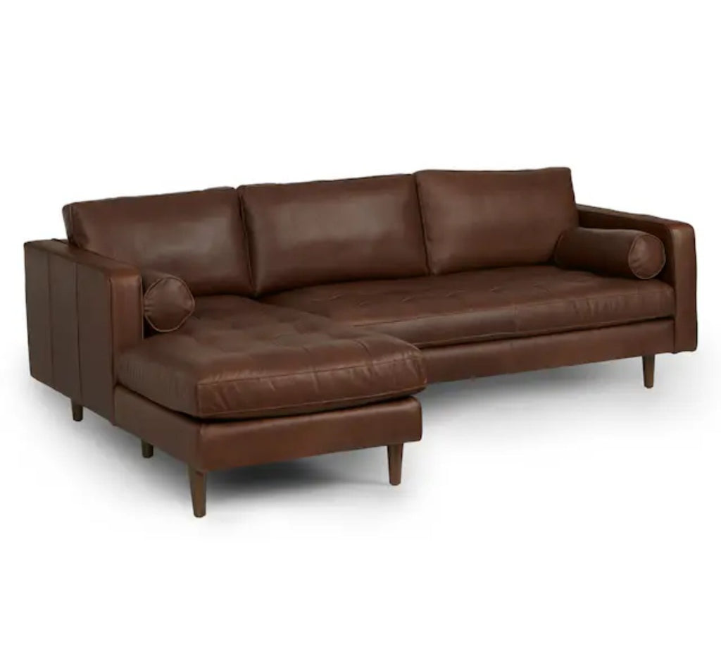 100" Top Grain Chocolate Leather Mid Century Modern Sofa Sectional Couch With Chaise Designer Furniture Durable New Left Orientation