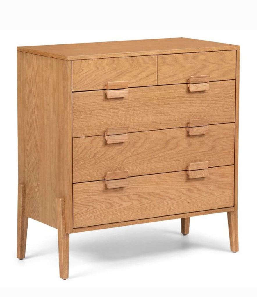5 Drawer Dresser Chest Oak Finish Designer Mid Century Modern Quality New Ample Storage