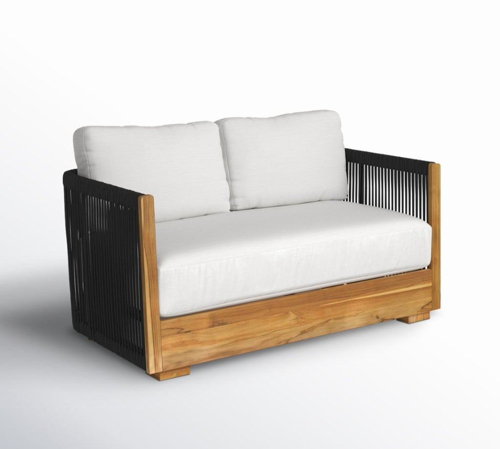 59" Teak Outdoor Patio Sofa Couch Loveseat Solid Wood Thick Cushions Comfortable New In Box Beige Sunbrella