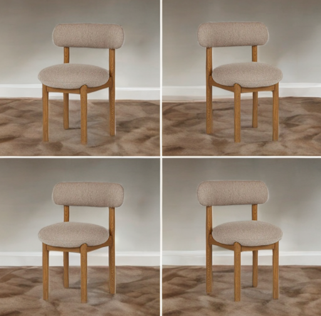 SET OF 4 Sandstone Wool Boucle Dining Chair Mid Century Modern Durable Quality New Designer Smoked Oak
