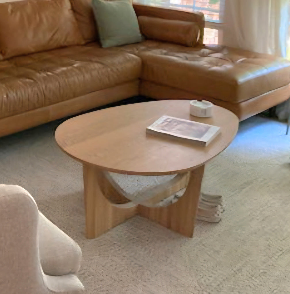 42.5" Mid Century Modern Cocktail Coffee Table Oak Finish Durable Quality Brand New
