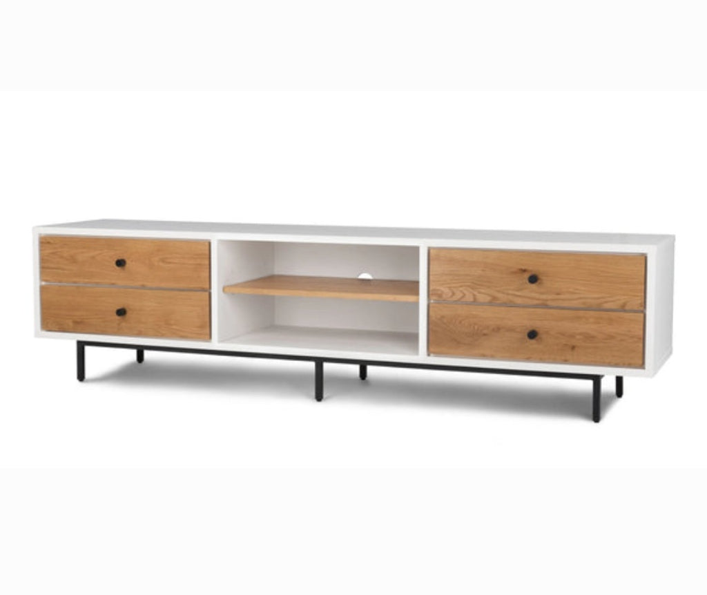 78" Mid Century Modern Media Console Entertainment TV Stand Sideboard Cabinet Oak / White Finish Wood New Durable Designer Quality