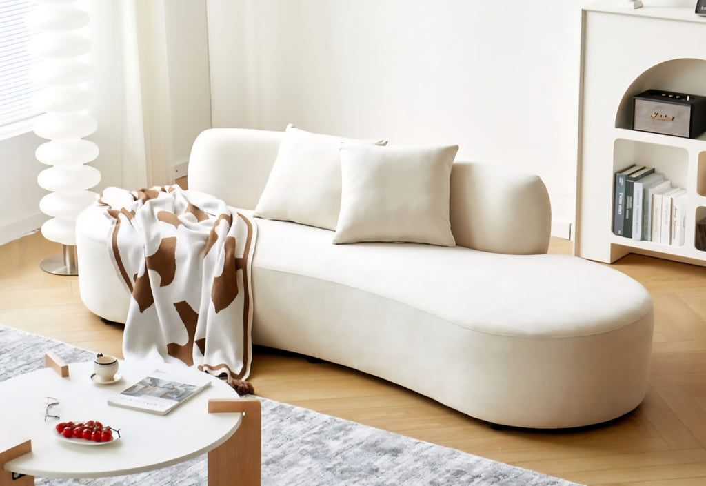 90.2" Curved Modern Contemporary Velvet Sofa Couch Half Moon Design Home Furniture New Ivory