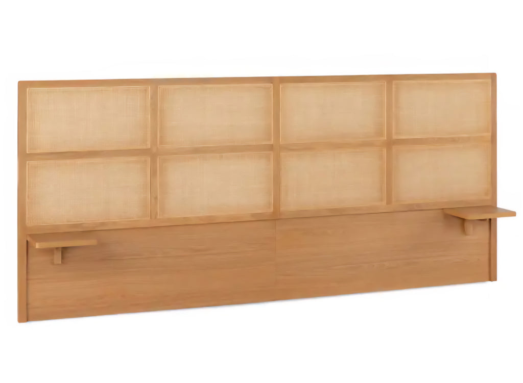 108" King Headboard Rattan Cane and Oak New With Side Tables / Shelves Designer Coastal Bedroom Furniture