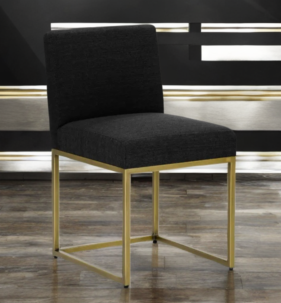 SET OF 2 Modern Designer Upholstered Dining Chair Gold & Black Plush Velvet New Beautiful Comfortable
