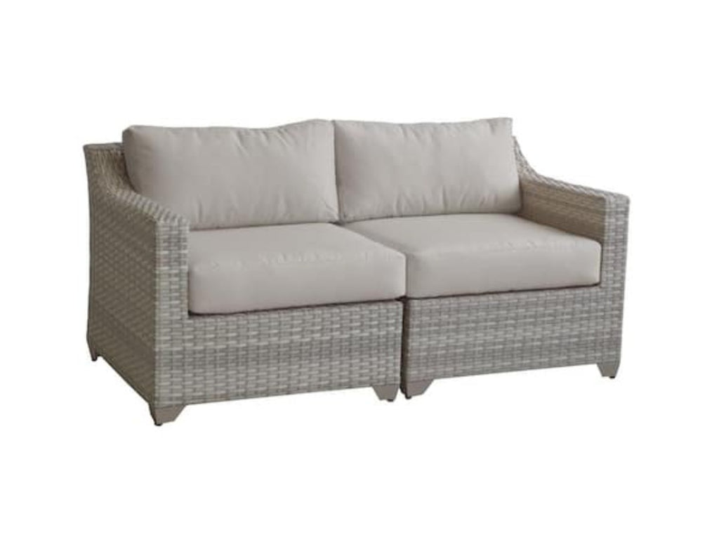 64" Wide Outdoor Wicker Patio Loveseat Sofa Couch With Cushions 2 Sets Of Covers New In Box Beige Navy