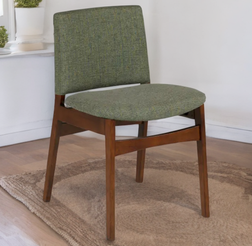 SET OF 2 Upholstered Dining Chair New Green and Walnut Mid Century Modern Design Quality