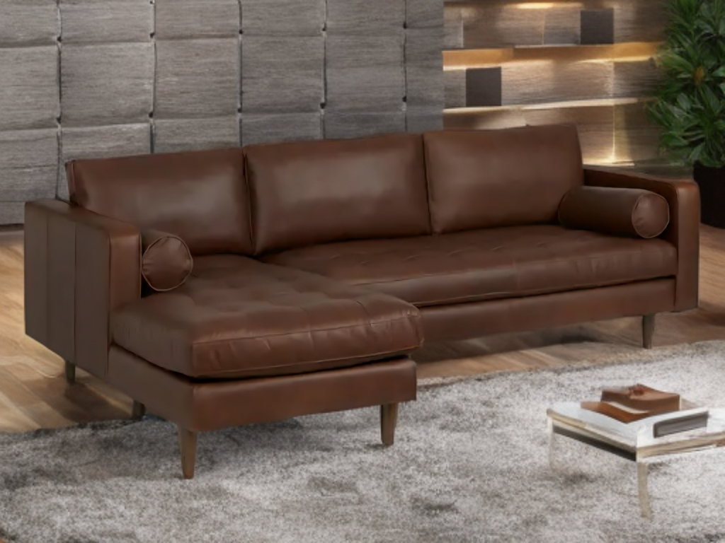 100" Top Grain Chocolate Leather Mid Century Modern Sofa Sectional Couch With Chaise Designer Furniture Durable New Left Orientation