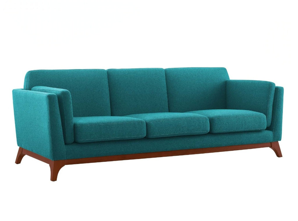 83" Designer Mid Century Modern Sofa Couch Solid Wood Base Quality Furniture Aqua Teal ew Solid and Durable
